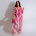 Women's Clothing sexy ladies V-neck hollow striped lapel knitted wide pants suit_ipsvogv.com