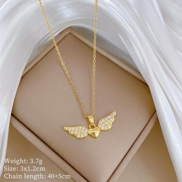 Fashion Luxury Simple Style Angel Wings Heart-shaped Pendant Necklace for Women Holidays Party Jewelry_ipsvogv.com