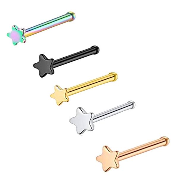 straight stainless steel five-pointed star nose nail nose nail curved stainless steel piercing jewelry_ipsvogv.com