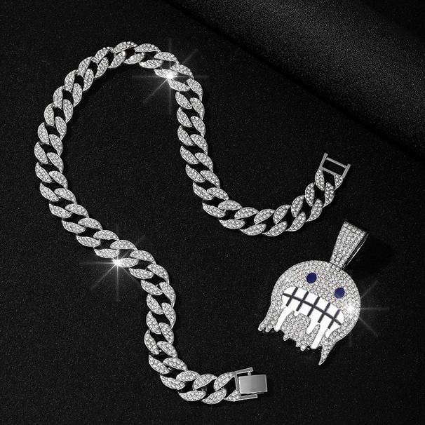 New Product Full Diamond Hip Hop Niche Creative Smile Pendant Ice Face Environmental Alloy Cuban Necklace Jewelry_ipsvogv.com