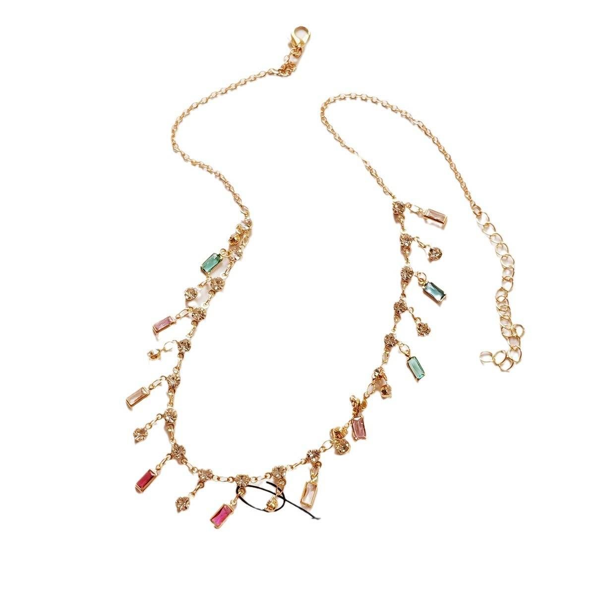 New summer fashion light luxury niche design color fringe zircon collarbone necklace women's jewelry_ipsvogv.com