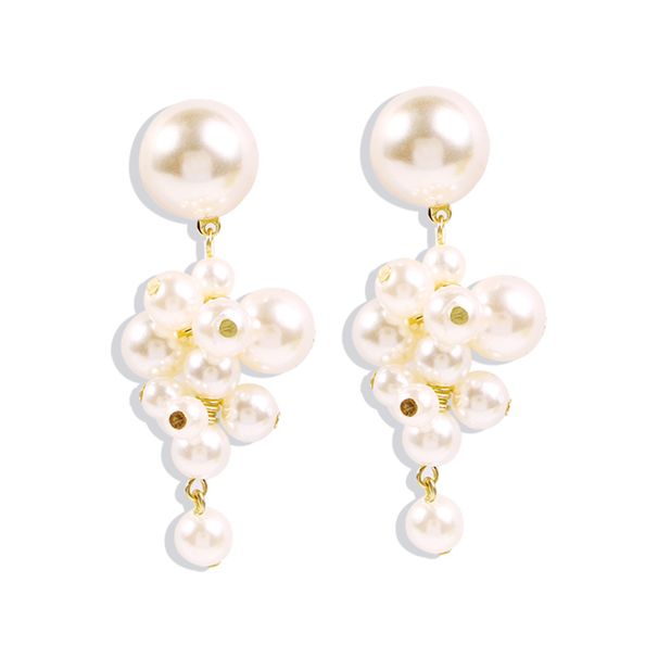 E8291 Dongdaemun New Sweet and Elegant Long Korean Edition Fashion Pearl Grape String Earrings_ipsvogv.com