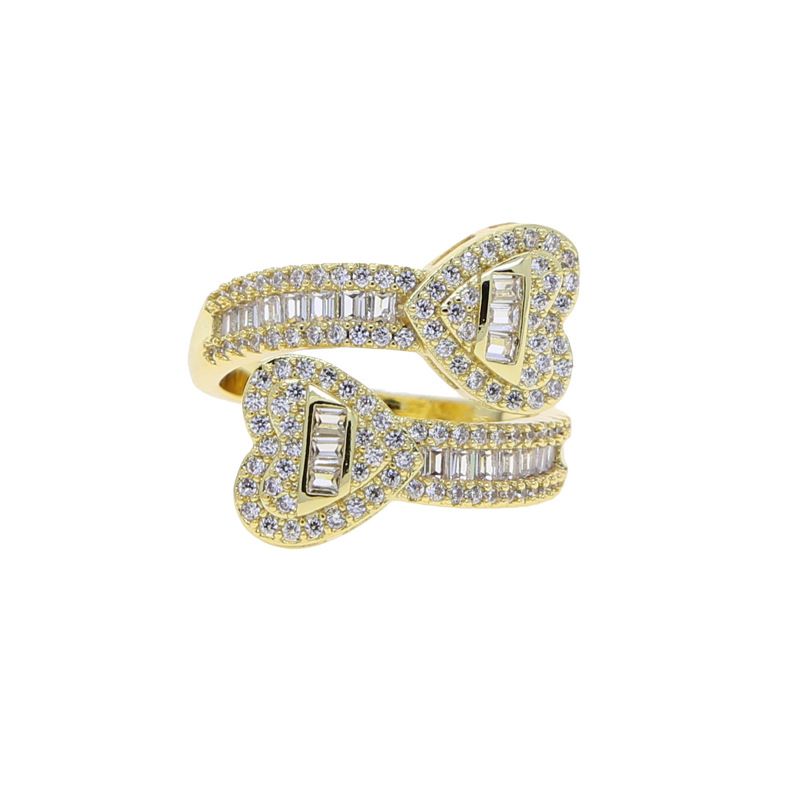 Women's Jewelry Heart-Shaped Open Ring With Zirconia Hip Hop Style, Silver And Gold, Sizes 6-8 Hip Hop New Love Open Ring Inlaid Zircon Ladies Ring_ipsvogv.com
