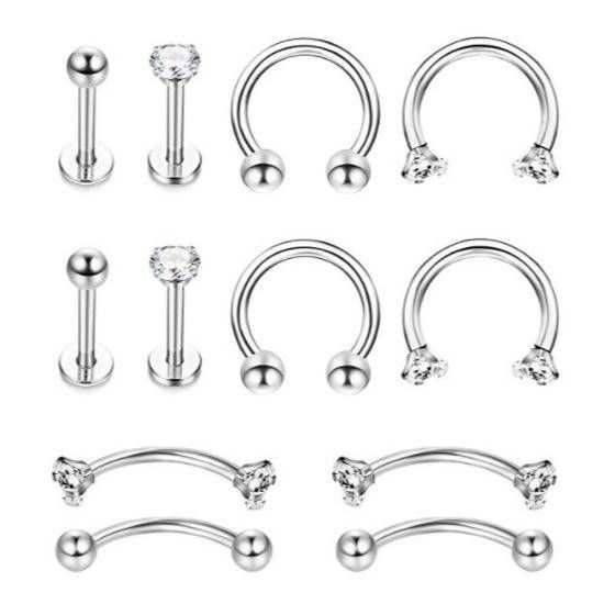 12-piece set puncture jewelry nose ring nose nail eyebrow nail lip nail earring_ipsvogv.com