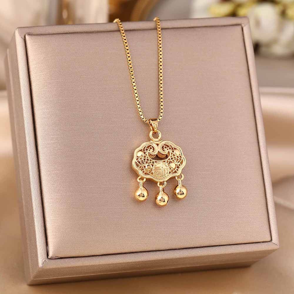 Chinese Style Golden Safety Lock Titanium Steel Necklace With A Light Luxury High-end Feel, Versatile And Suitable For_ipsvogv.com