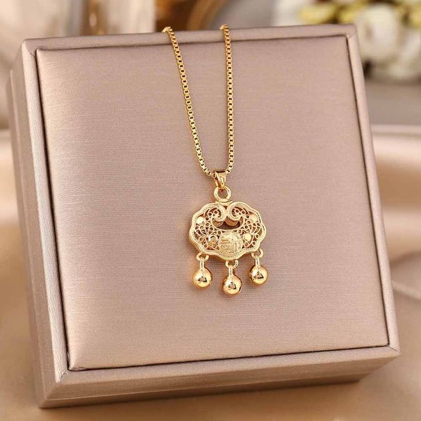 Chinese Style Golden Safety Lock Titanium Steel Necklace With A Light Luxury High-end Feel, Versatile And Suitable For_ipsvogv.com