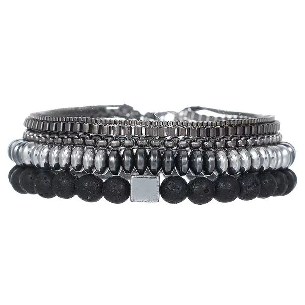 Fashion Personality Volcanic Stone Black Gallstone Elastic Multi-layer Stacking Men's Hip-hop Chain Bracelet Set_ipsvogv.com