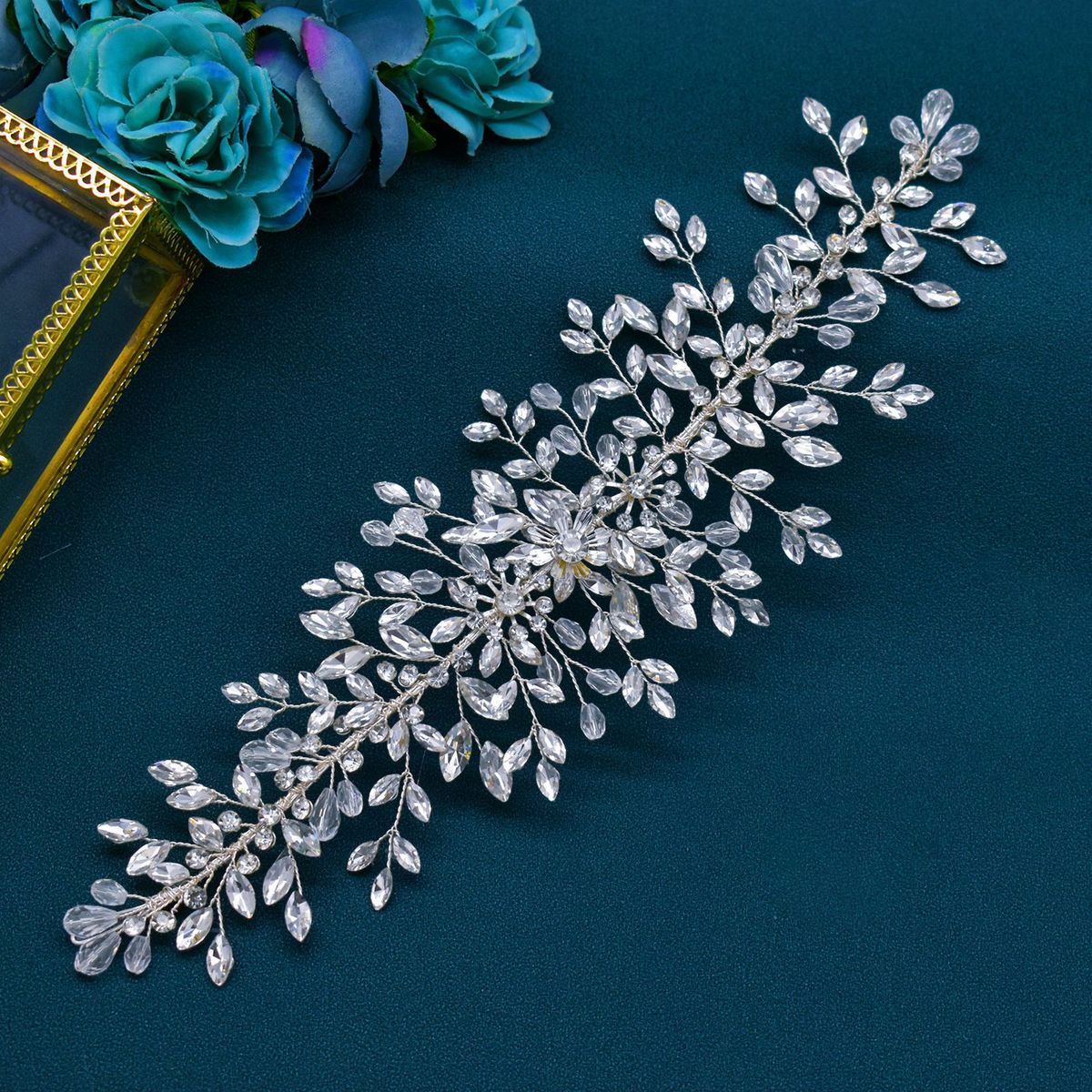 Women's Jewelry Handcrafted Crystal Floral Hairband With Rhinestones - Elegant Wedding Bridal Headpiece For Special Occasions_ipsvogv.com