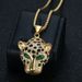 Trendy Hip-Hop Jewelry Titanium Steel Gold-Plated Inlaid Diamond Red And Green Eye Leopard Head Pendant Necklace_ipsvogv.com