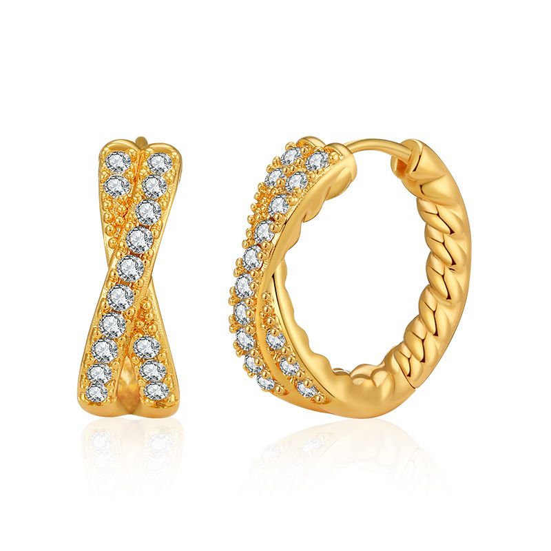 Niche design cross wrapped small circle plain hoop earrings plated with K real gold versatile earrings_ipsvogv.com