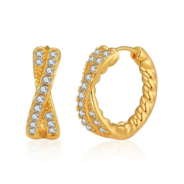 Niche design cross wrapped small circle plain hoop earrings plated with K real gold versatile earrings_ipsvogv.com