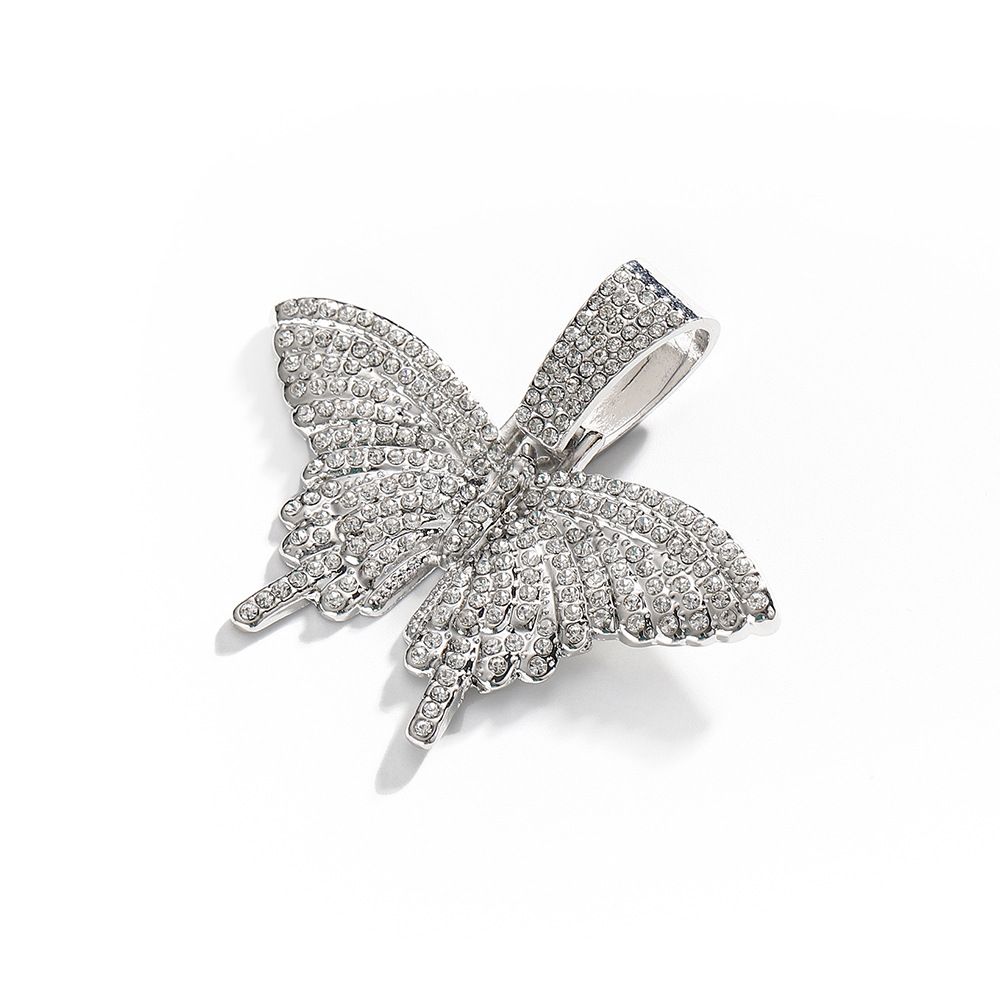 Hip Hop Fashion Versatile Necklace Fashionable Full Diamond Unisex Butterfly Pendant Cuban Chain Jewelry_ipsvogv.com
