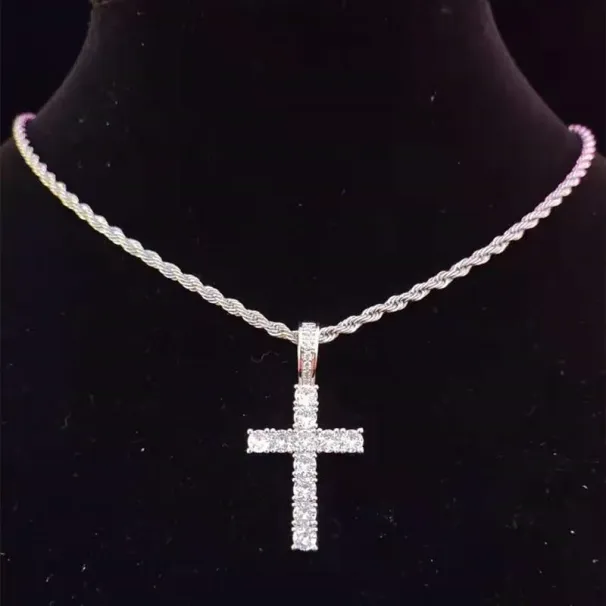 Pendant Necklaces Men Women Hip Hop Cross Necklace With 4mm Zircon Tennis Chain Iced Out Bling HipHop Jewelry Fashion_ipsvogv.com