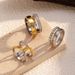 Women’s Jewelry Set Fashion Simple Retro Stainless Steel Ring Double Layer Fishbone Pattern Inlaid Zircon Gold And Silver Two Color Closed Ring_ipsvogv.com