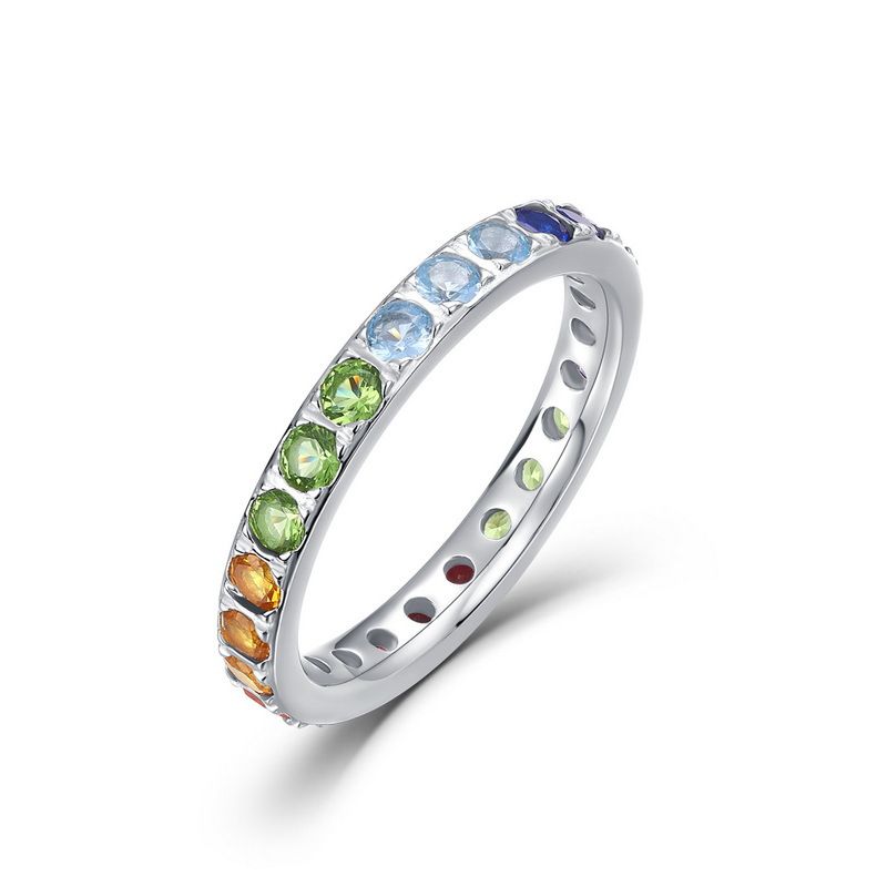 S925 Silver Color Zirconium Ring Surrounded By Rainbow Zircon Index Finger Ring Men And Women Hip Hop Simple Fashion_ipsvogv.com