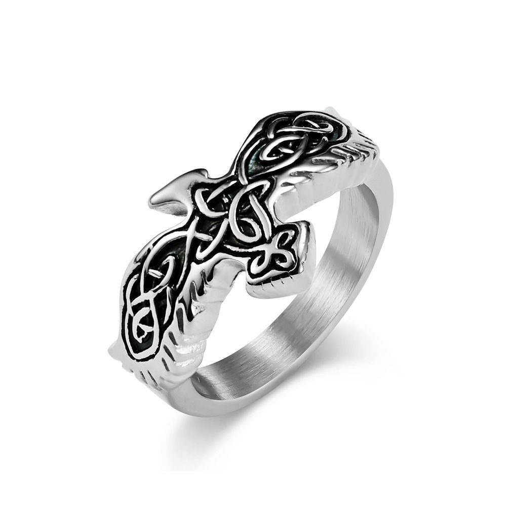 Retro Nordic Celtic Eternal Knot Eagle Titanium Steel Ring Niche Personality Cultural Symbol Hand Jewelry_ipsvogv.com
