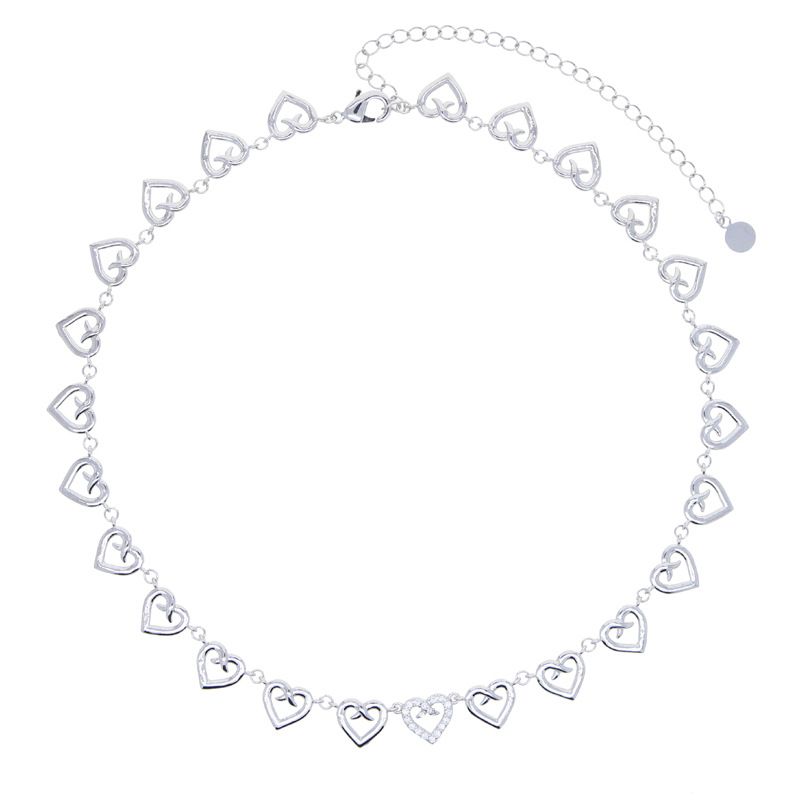 Women's Jewelry Fashion Trend New Hollow Heart Shaped Necklace Hip Hop Micro Inlaid Zircon Ladies Necklace_ipsvogv.com