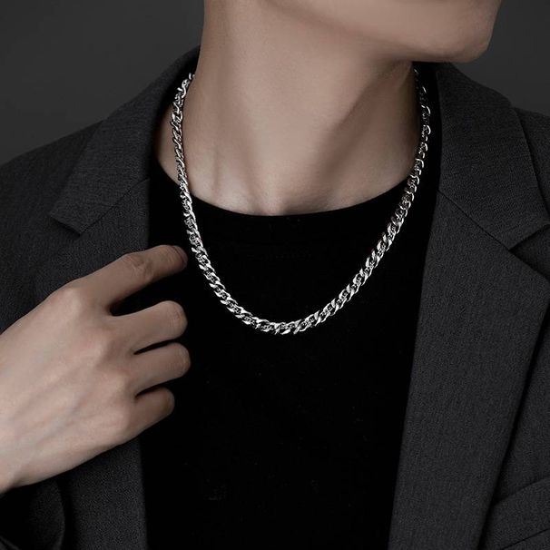 Men's trendy brand all match American clavicle chain accessories sweater chain titanium steel Tibetan gold Cuban chain men's necklace_ipsvogv.com