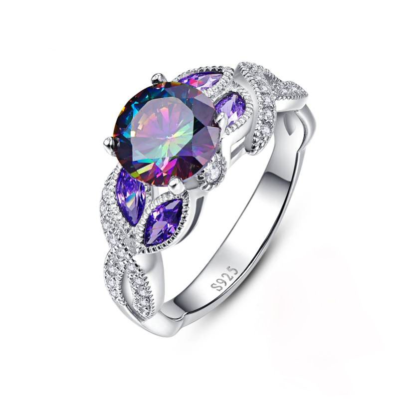 Creative colorful water drop oval zircon women's ring copper silver plated exquisite jewelry_ipsvogv.com