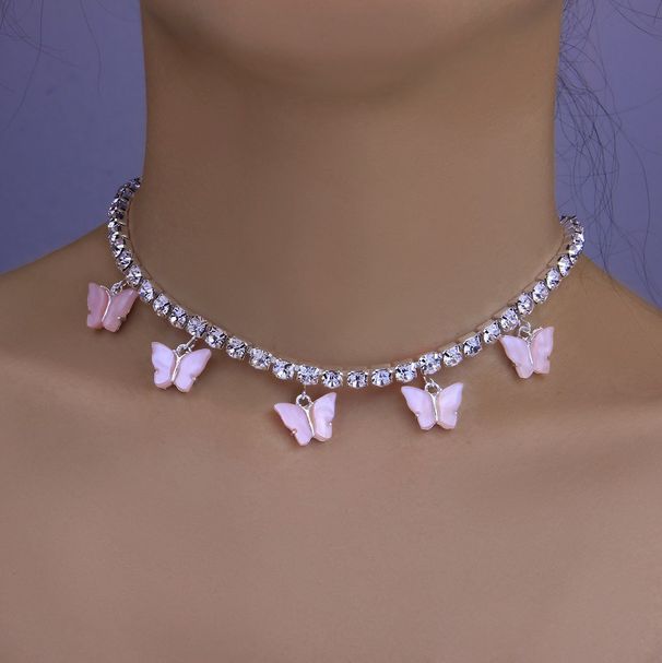 popular butterfly necklace simple chain rhinestone fashion clavicle chain necklace all-Match Jewelry necklace_ipsvogv.com