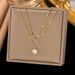 Double Layered White Shell Round Non Fading Lock Bone Chain Women's Titanium Steel Gold Plated Pendant_ipsvogv.com