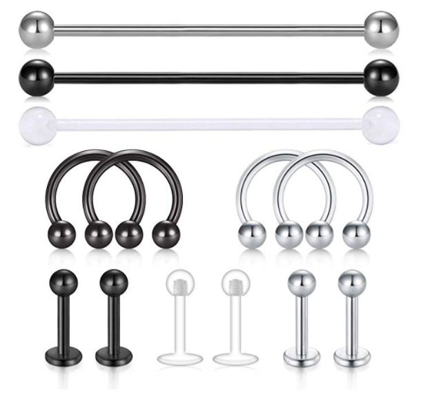13 Piece Set Piercing Jewelry Nose Ring Nose Nail Lip Nail Nine Treasure Gold Long Rod Industrial Earrings_ipsvogv.com