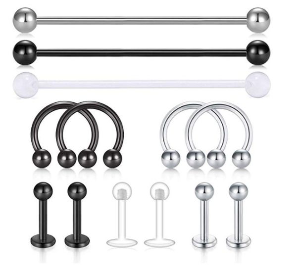 13 Piece Set Piercing Jewelry Nose Ring Nose Nail Lip Nail Nine Treasure Gold Long Rod Industrial Earrings_ipsvogv.com