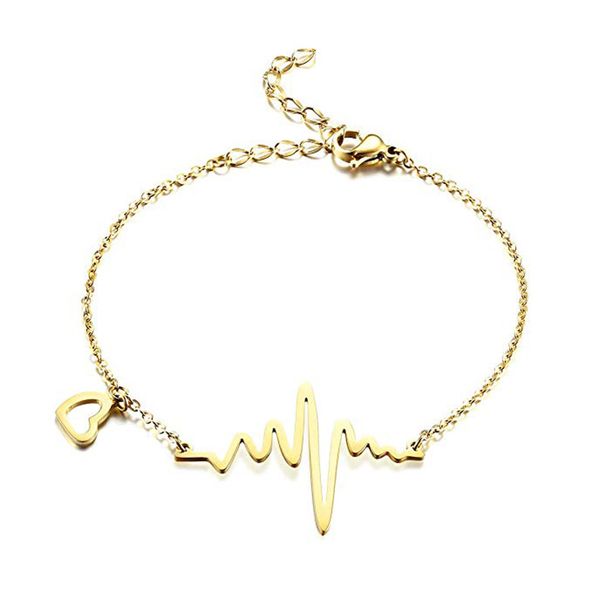 Electrocardiogram Anklet Women's Love ins Internet Celebrity Girl Sense Student Rose Gold Fresh Titanium Steel Color-free Foot Chain_ipsvogv.com