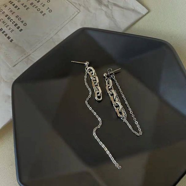 Han ins tassel titanium steel chain silver needle with a cool simple style, sweet cool, and non fading earrings_ipsvogv.com