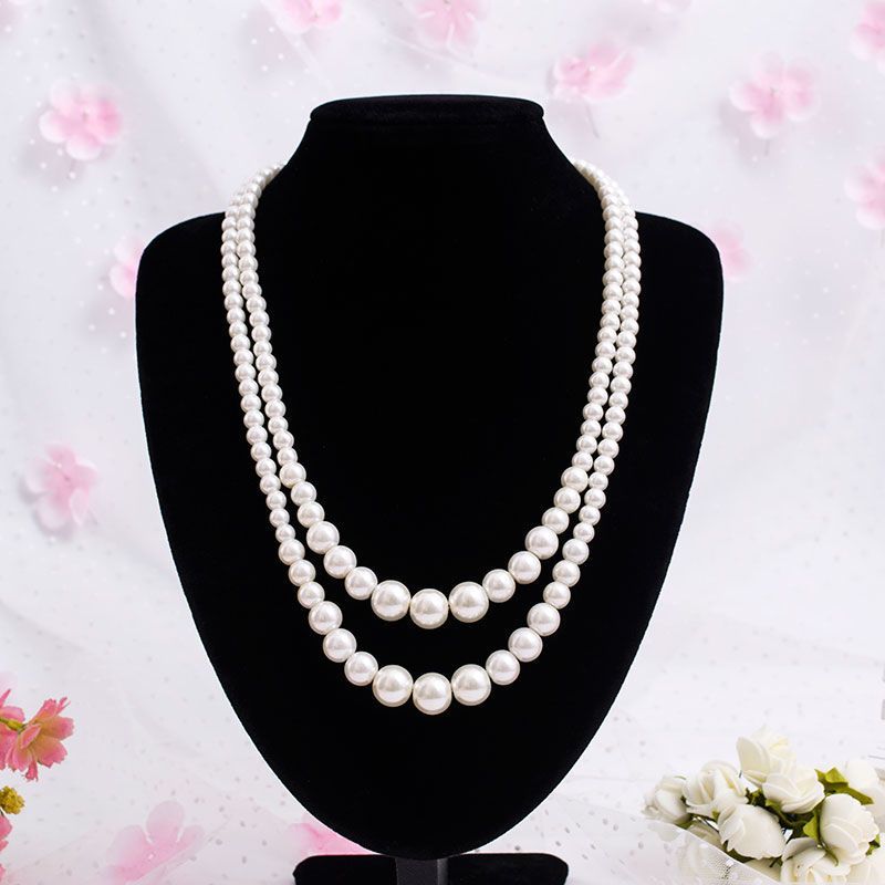 Double Layered Glass Pearl Necklace, Women's Short Collarbone Sweater Neck Chain, Temperament Qipao Decoration Collar_ipsvogv.com