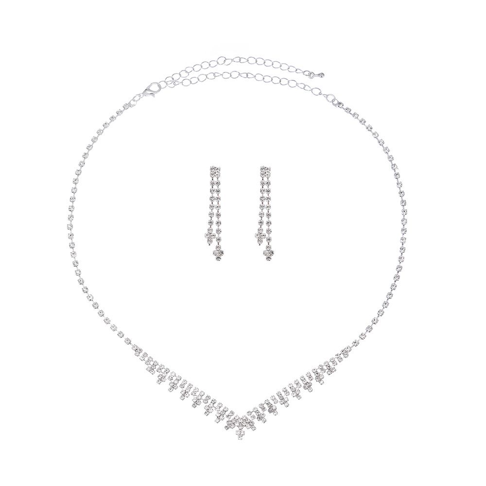 Elegant Bridal Jewelry Set - Silver Claw Chain With Water Diamond Necklace & Earrings For Wedding_ipsvogv.com