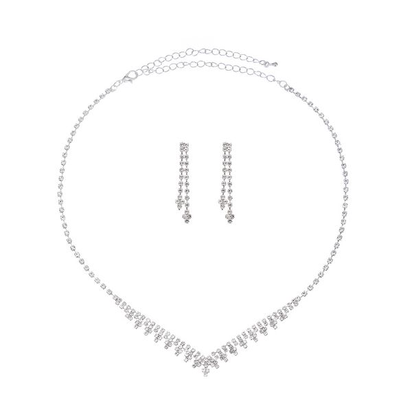 Elegant Bridal Jewelry Set - Silver Claw Chain With Water Diamond Necklace & Earrings For Wedding_ipsvogv.com