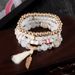 Bohemian Ethnic Style Multi-layer Beaded Jewelry Trend Four Piece Set Tassel Leaf Bracelet_ipsvogv.com