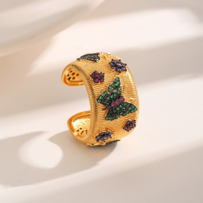 Fashionable Luxury French Electroplating And Drawing Process Colorful Zircon Flower Butterfly Style Exquisite Ring_ipsvogv.com
