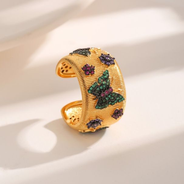 Fashionable Luxury French Electroplating And Drawing Process Colorful Zircon Flower Butterfly Style Exquisite Ring_ipsvogv.com