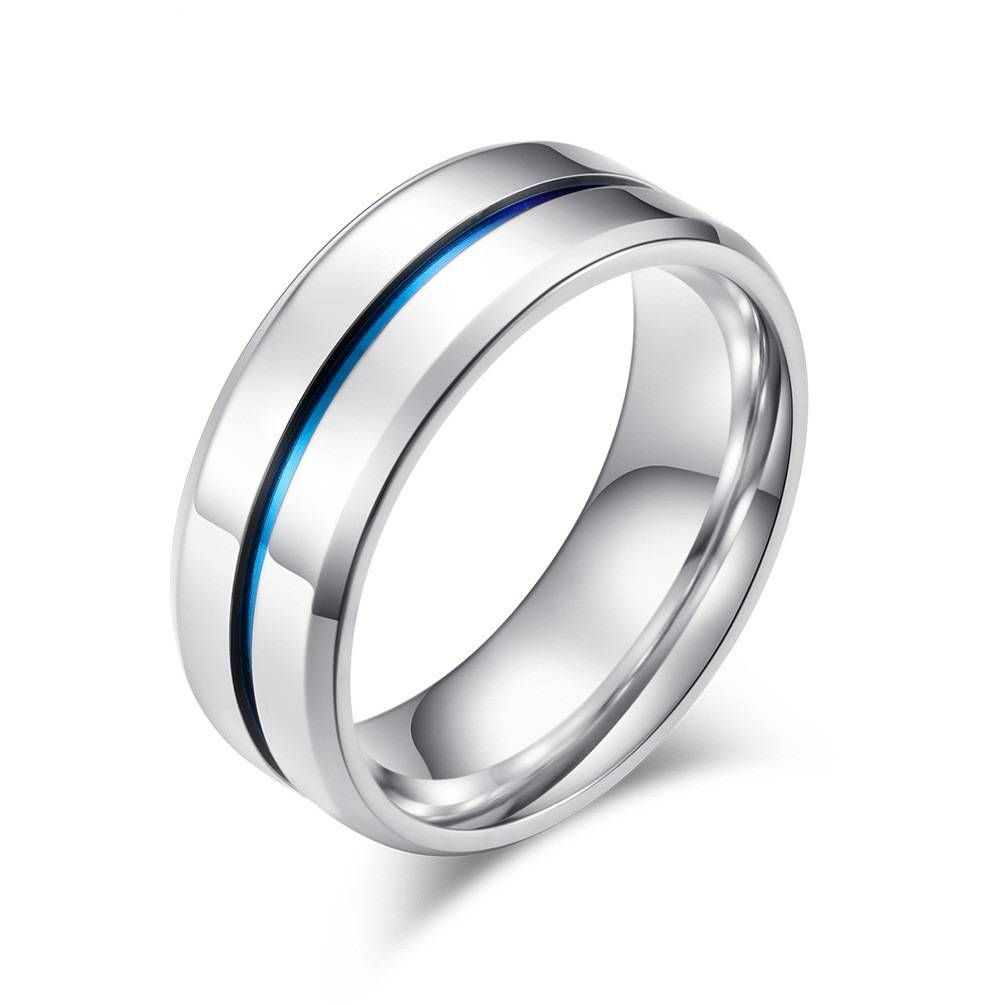 Simple blue groove titanium steel ring stainless steel jewelry accessories_ipsvogv.com
