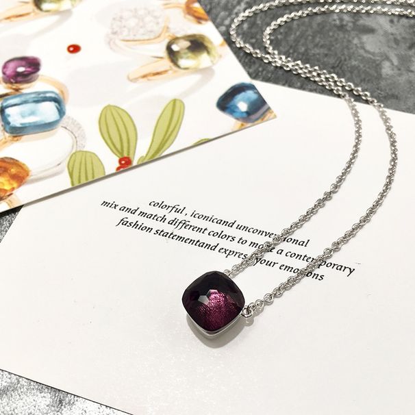 Geometric Faceted Crystal Necklace Copper Water Wave Chain Adjustable 40+5cm Spring Summer Candy Color Jewelry For Women_ipsvogv.com