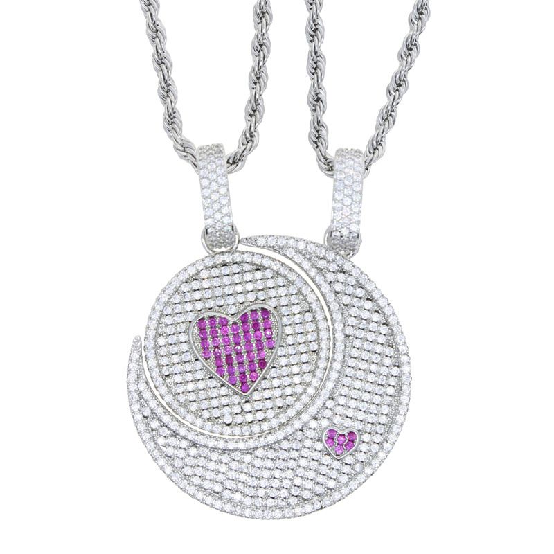 Men's Jewelry Zircon Inlaid Love Sun Moon Necklace Couple Hip Hop Pendant 520 Valentine's Day Gift_ipsvogv.com