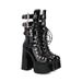 Women's Shoes Chunky heel high heel thick soled long boots leather black square toe belt buckle long boots plus velvet warm cotton shoes high boots_ipsvogv.com
