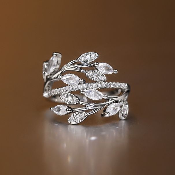Cao Shi Entwined Leaves Ring, Female Creative Personality, Flower Leaves, Vine, Octagonal Flower, Zircon Ring_ipsvogv.com