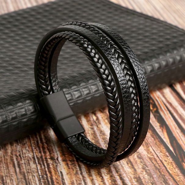 new leather hand woven bracelet men's magnet buckle stainless steel bracelet jewelry women's_ipsvogv.com