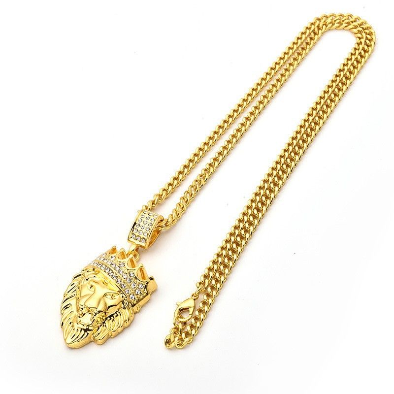Pendants & Charms Hot Selling Real Gold Diamond Crown Lion Head Hip Hop Pendant Necklace Hiphop Accessories_ipsvogv.com
