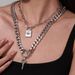 Double Layer Cuban Chain Necklace Retro Punk Lock Key Pendant Clavicle Chain Multi Layer Stacking Sweater Chain Female_ipsvogv.com