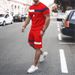 Men's Clothing home leisure men's thin short-sleeved sports striped round neck fitness suit men's T-shirt trendy two-piece suit_ipsvogv.com