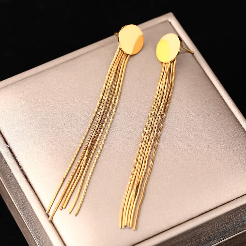 Fashionable Temperament, High-end Sense, Tassel Long Stainless Steel Geometric Earrings, Women's Non Fading Ear_ipsvogv.com