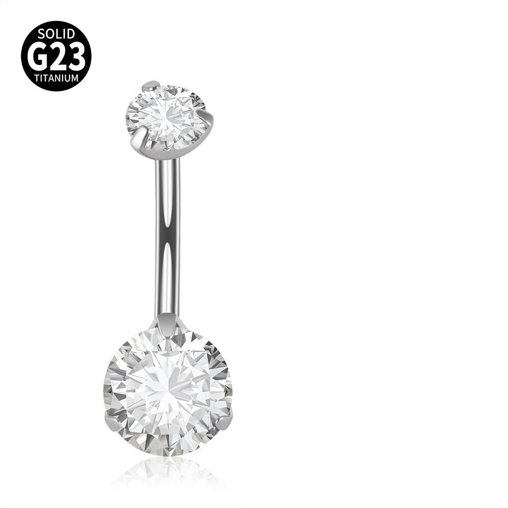 Women's Jewelry Titanium Alloy 6 14mm Rod Grab Double Head Zircon Navel Ring Inner Thread Belly Button Buckle Body Piercing Navel Ornament_ipsvogv.com