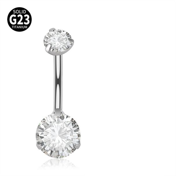 Women's Jewelry Titanium Alloy 6 14mm Rod Grab Double Head Zircon Navel Ring Inner Thread Belly Button Buckle Body Piercing Navel Ornament_ipsvogv.com