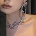 Korean Style Romantic Dazzling Pink Flower Ear Stud Women's Pink Gemstone Clavicle Chain Necklace Women's Trendy Jewelry choker_ipsvogv.com