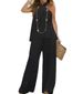 Women's new fashion casual backless solid color sleeveless suit wide-leg pants two-piece suit_ipsvogv.com