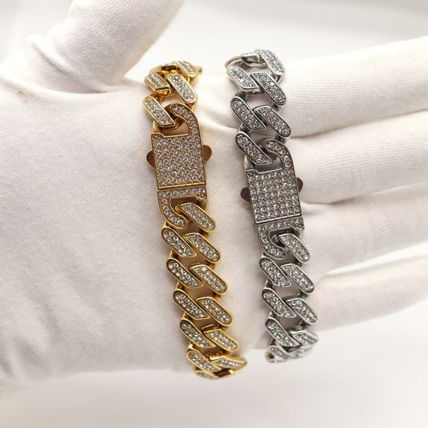 Hip Hop Full Diamond Cuban Chain Titanium Personality Fashion Stainless Steel Necklace Jewelry SL015_ipsvogv.com